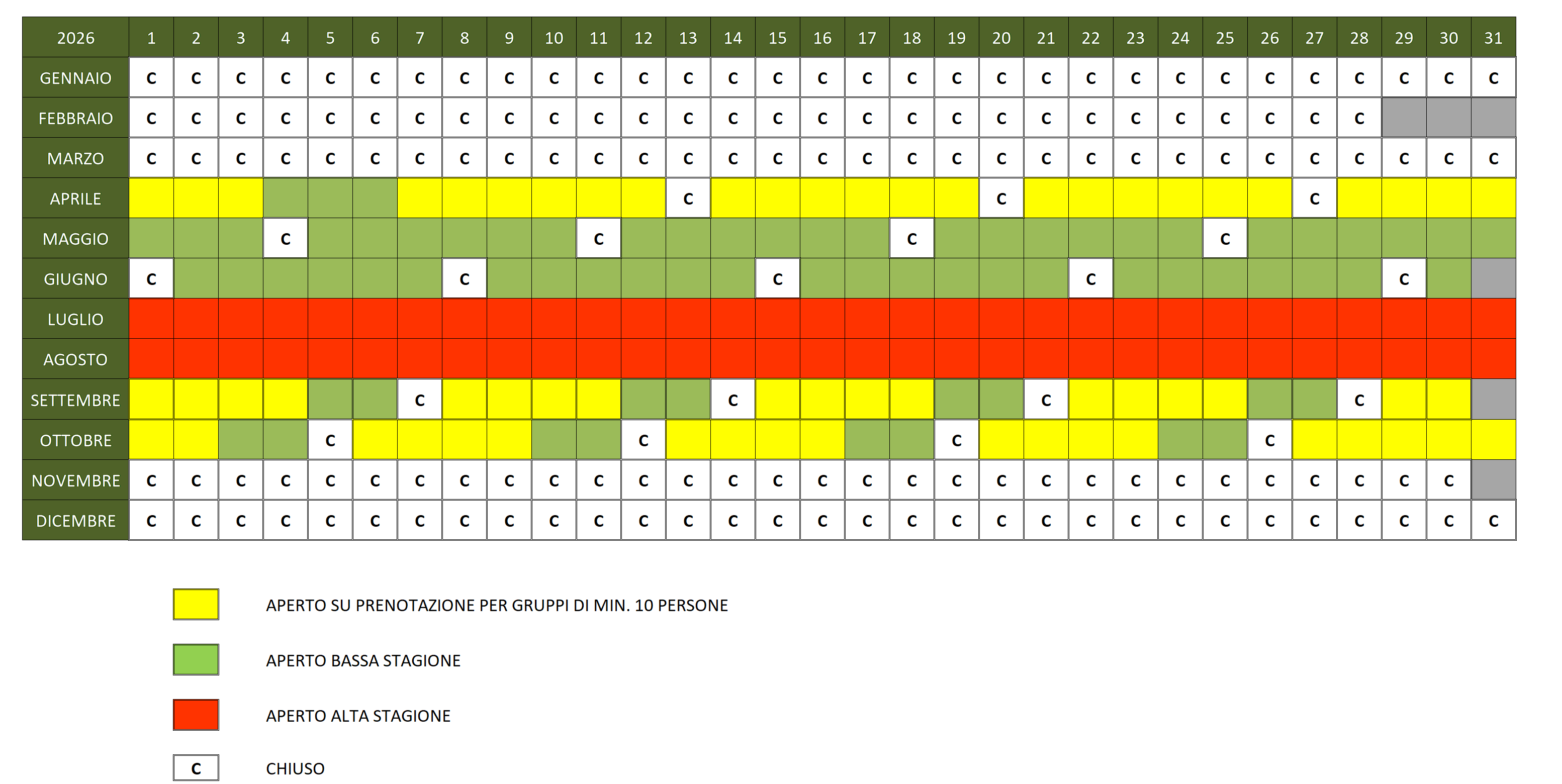 Calendario Apertura Parco degli Elfi