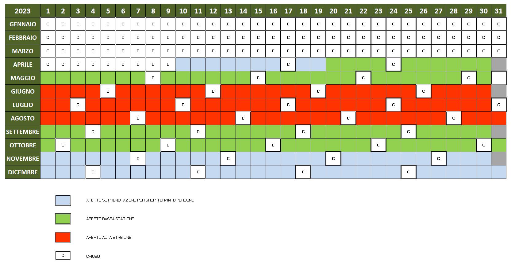 Calendario Apertura Parco degli Elfi